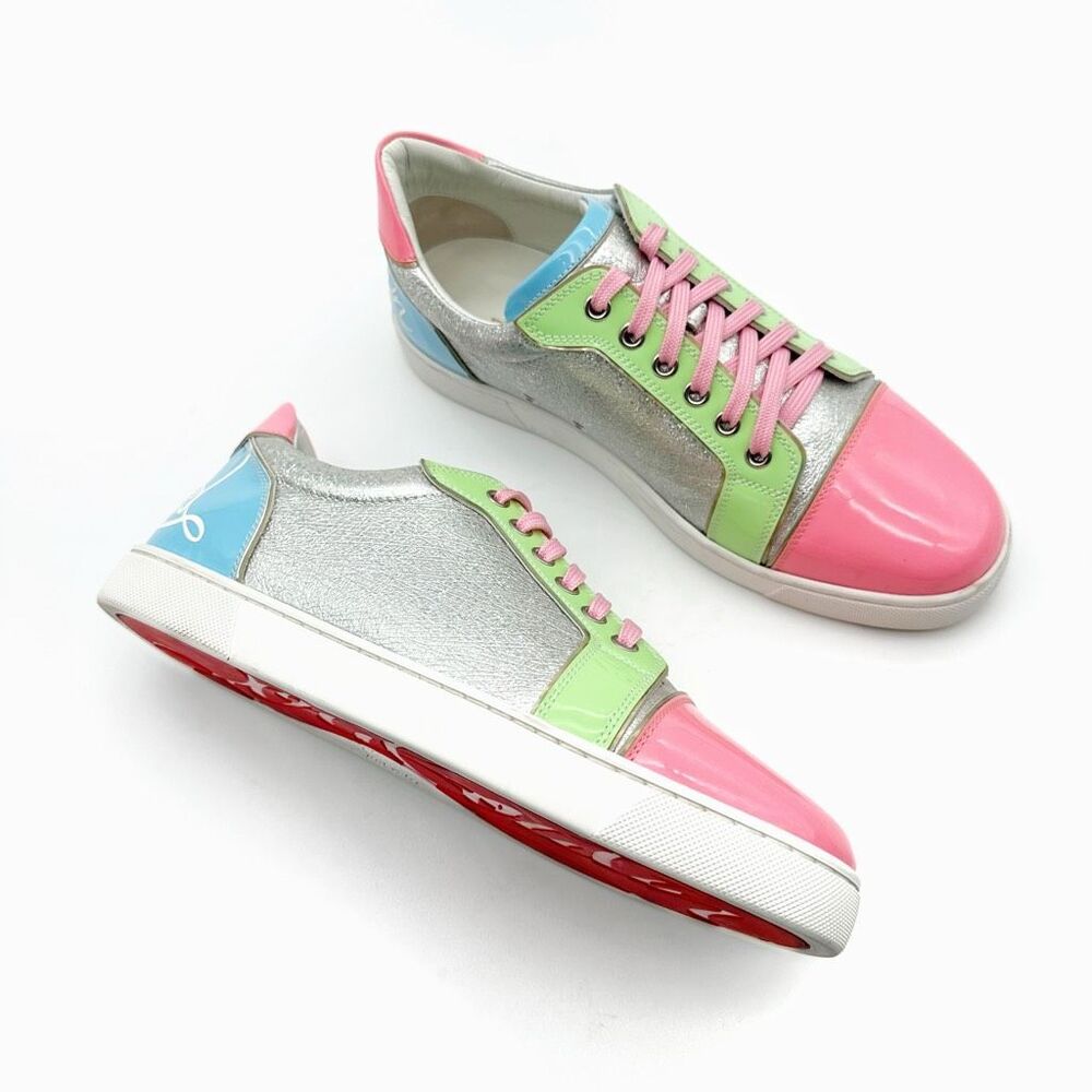 CHRISTIAN LOUBOUTIN Fun Viera Pink Glitter Low Top Sneakers Size 40 Lace Up - Picture 6 of 14